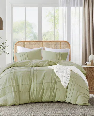 510 Design Porter Washed Pleated 3-pc. Duvet Cover Set, King/california King In Sage