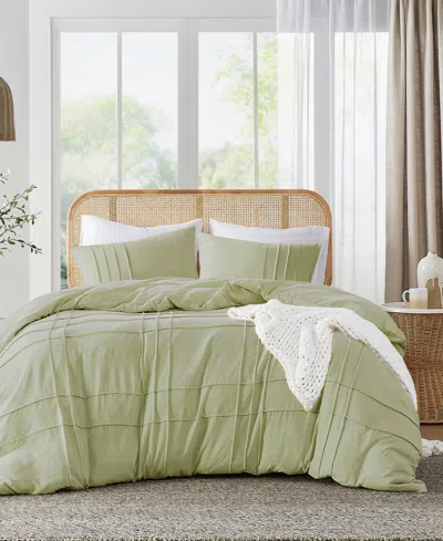 510 Design Porter Washed Pleated 3-pc. Duvet Cover Set, Queen In Sage