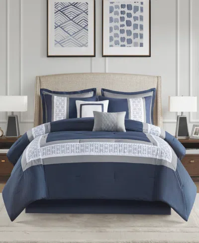 510 Design Powell Embroidered 8 Piece Comforter Set Collection Bedding In Navy