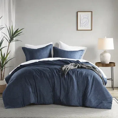 510 Design Rayne Chambray Print Lightweight Modern Comforter Set In Navy