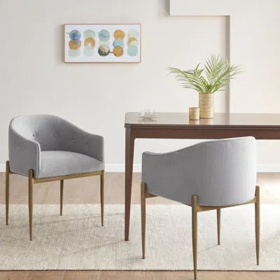 510 Design Tufted Velvet Arm Chair In Gray (set Of 2) In Gold
