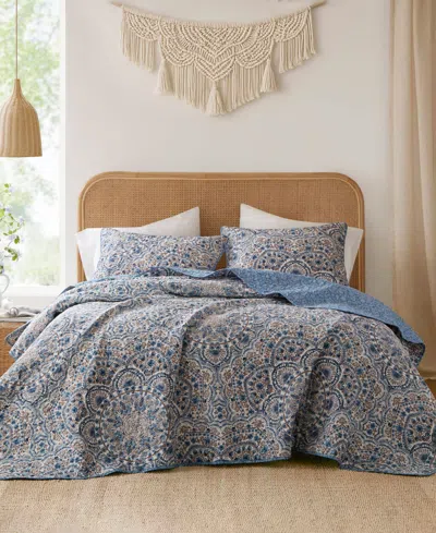 510 Design Valerie Boho Floral Reversible 3-pc. Quilt Set, King In Blue