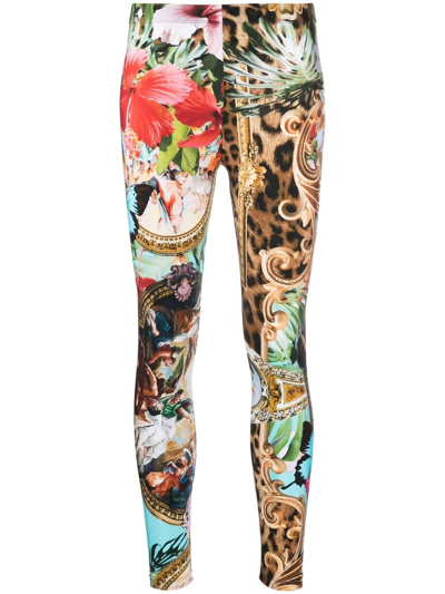 Philipp Plein Baroque-floral Print Leggings In Beige