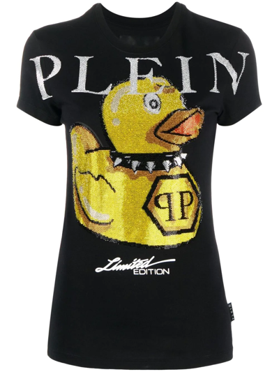 Philipp Plein Duck Stones Round-neck T-shirt In Black