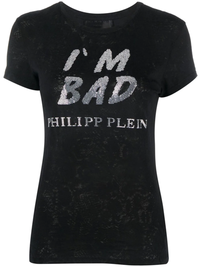 Philipp Plein Logo印花亮片细节t恤 In Black