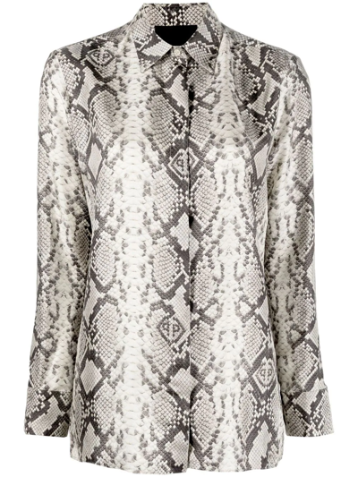 Philipp Plein Snakeskin-print Button-down Shirt In Neutrals