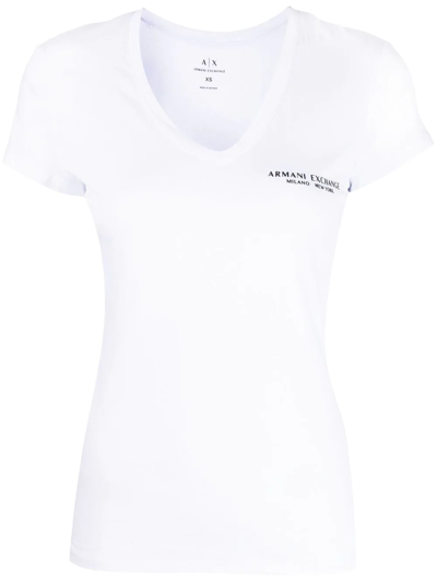 Armani Exchange Logo-print V-neck T-shirt In Weiss