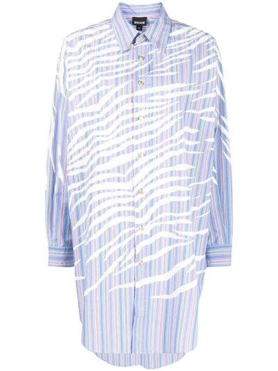 Just Cavalli Tiger-print Long-sleeve Shirt In Blue