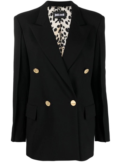 Just Cavalli Double-breasted Long-sleeved Blazer In Black