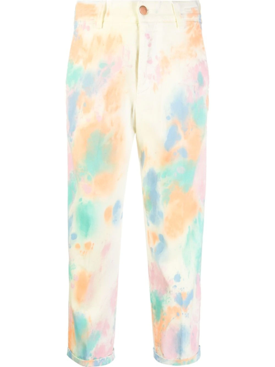 Pt Torino Abstract-print Pressed-crease Cropped Trousers In Neutrals