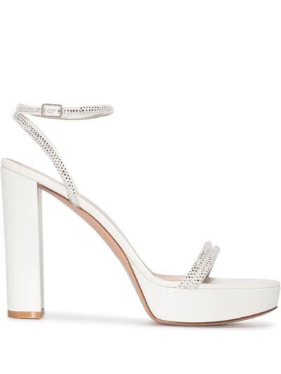 Gianvito Rossi Crystal-embellished Platform Leather Sandals In White