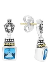 Lagos 18k Gold And Sterling Silver Caviar Color Drop Earrings With Swiss Blue Topaz