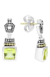 Lagos Sterling Silver & 18k Gold Caviar Color Stud Huggie Drop Earrings With Green Quartz In Green Quartz