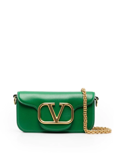 Valentino Garavani Vlogo Small Baguette Leather Shoulder Bag In Green