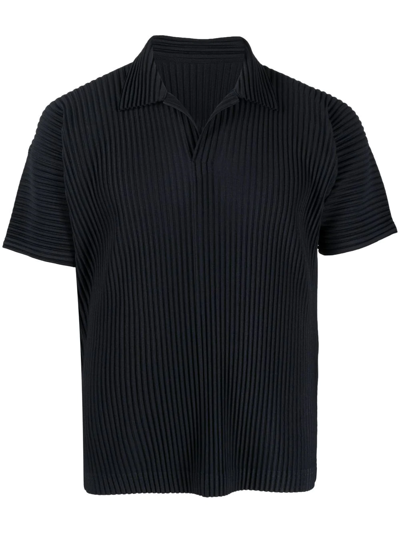 Issey Miyake Plissé-effect Open-collar Polo Shirt In Blue