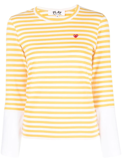 Comme Des Garçons Play Heart Logo Striped T-shirt In Yellow