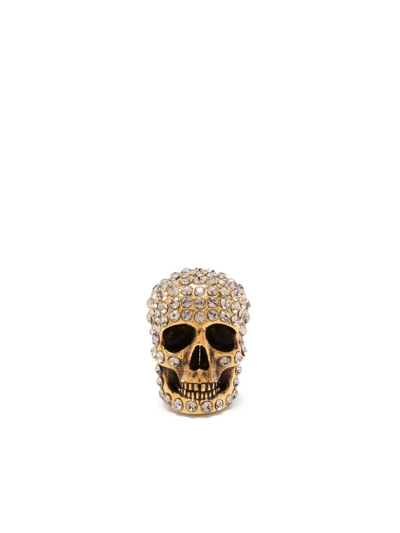 Alexander Mcqueen Crystal-embellished Skull Earring In Gold