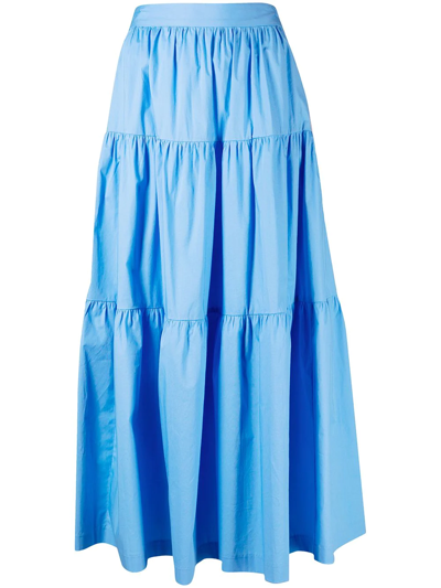 Staud Tiered High-waisted Skirt In Blue