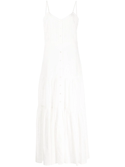 Veronica Beard Alondra Tiered Pleated Broderie Anglaise Cotton Maxi Dress In White