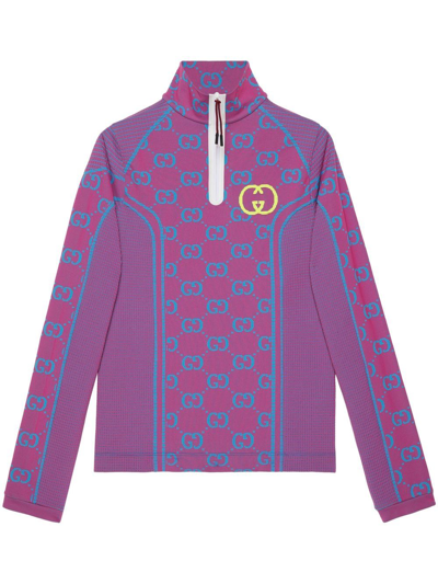 Gucci Gg Tubular Jersey Long Sleeve T-shirt In Violett