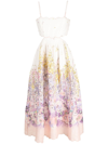 Zimmermann Jude Lace-up Cutout Scalloped Floral-print Linen Midi Dress In Weiss