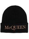 ALEXANDER MCQUEEN EMBROIDERED-LOGO RIBBED BEANIE