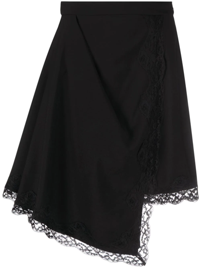 Alexander Mcqueen Lace-embellished Asymmetric Skirt In Black