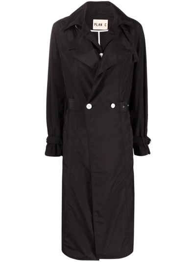 Plan C Belted Trench Coat In Blue