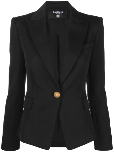 Balmain Logo Button Wool Blazer Jacket In Multicolor