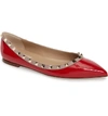 Valentino Rockstud Leather Flats In Rosso