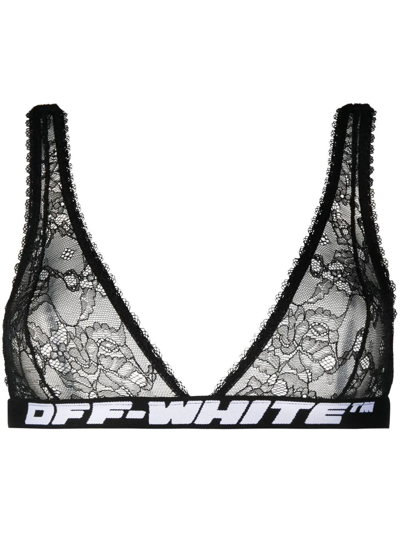 Off-white Logo-tape Lace Triangle Bra In Black