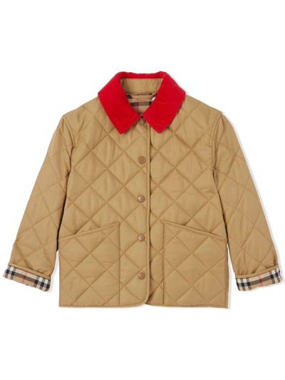 Burberry Kids' 灯芯绒衣领绗缝夹克 In Brown