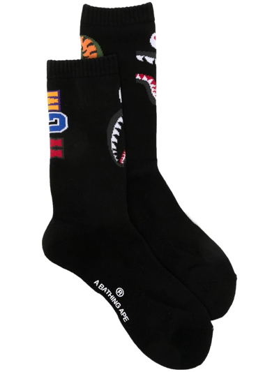 A Bathing Ape Shark-motif Intarsia Socks In Black