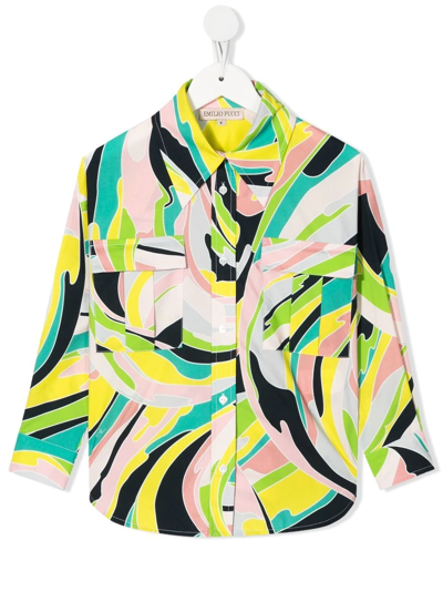 Emilio Pucci Junior Kids' Graphic-print Long-sleeve Shirt In Green
