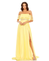 Mac Duggal Halter Off The Shoulder Beaded Waist A Line Gown In Yellow