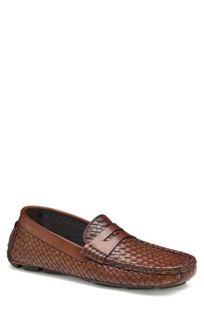J And M Collection Dayton Woven Penny Driver In Brown Italian Calfskin
