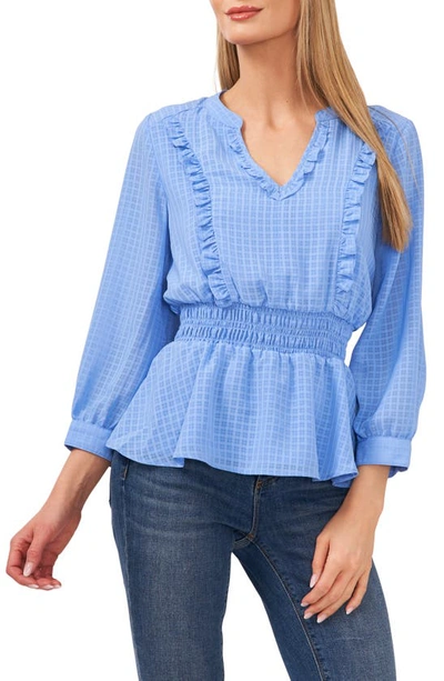 Cece Ruffle Split Neck Chiffon Blouse In Blue