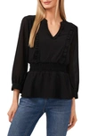 Cece Ruffle Split Neck Chiffon Blouse In Rich Black