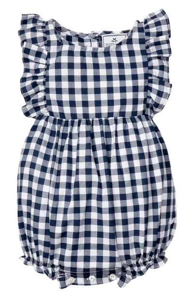 Petite Plume Babies' Kids' Ruffle Navy Gingham One-piece Pajamas In Blue