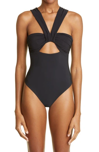 Nensi Dojaka Drape-detail Neckline Swimsuit In Black