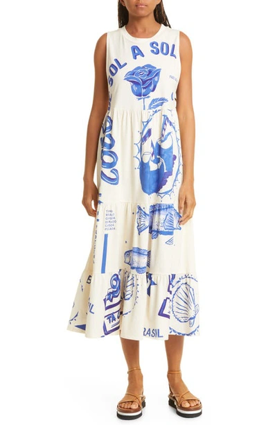 Farm Rio Rainha Das Aguas T-shirt Dress In Off-white | ModeSens