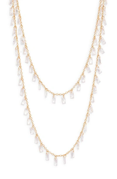 Nordstrom Dainty Cubic Zirconia Shaky Layered Necklace In Clear- Gold