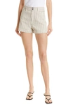 Rebecca Taylor Stripe Stretch Cotton High Waist Shorts In Yarn Dye Stripe Ivor