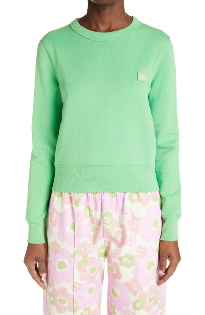 Acne Studios Faro Face Patch Organic Cotton Sweatshirt In Fern Green