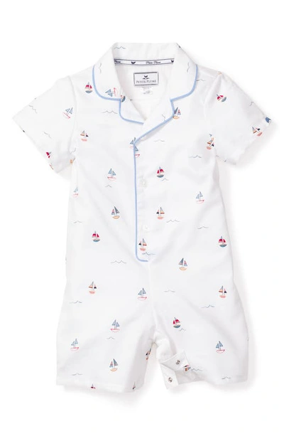 Petite Plume Babies' Kids' Classic Sailboat Print One-piece Pajamas In White