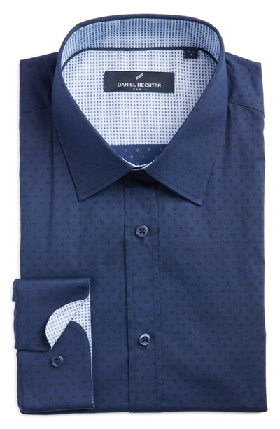 Daniel Hechter Tonal Dot Non-iron Stretch Dress Shirt In Navy