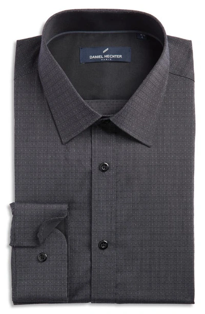 Daniel Hechter Tonal Dot Non-iron Stretch Dress Shirt In Black