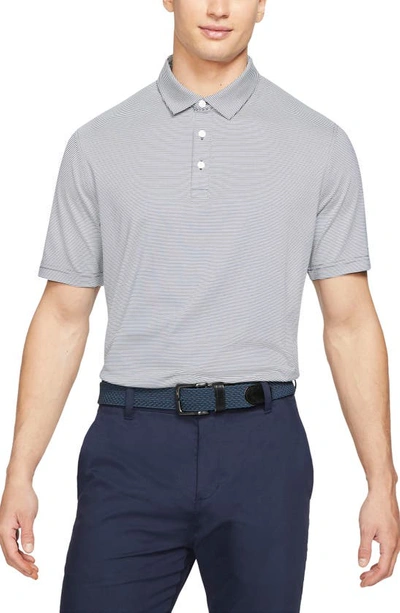 Nike Pinstripe Player Polo In Obsidian/ Pure/ Brushed Silver