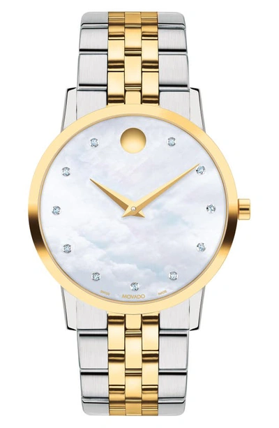 Movado Museum Classic Diamond Bracelet Watch, 33mm In Two Tone