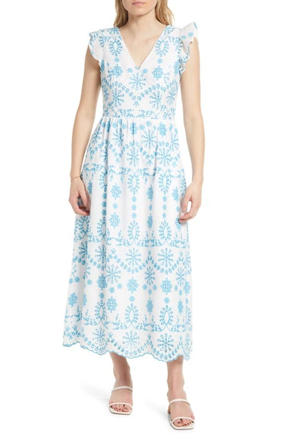 Lilly Pulitzer Lillyanne Flutter-sleeve Eyelet Dress In Turquoise Oasis
